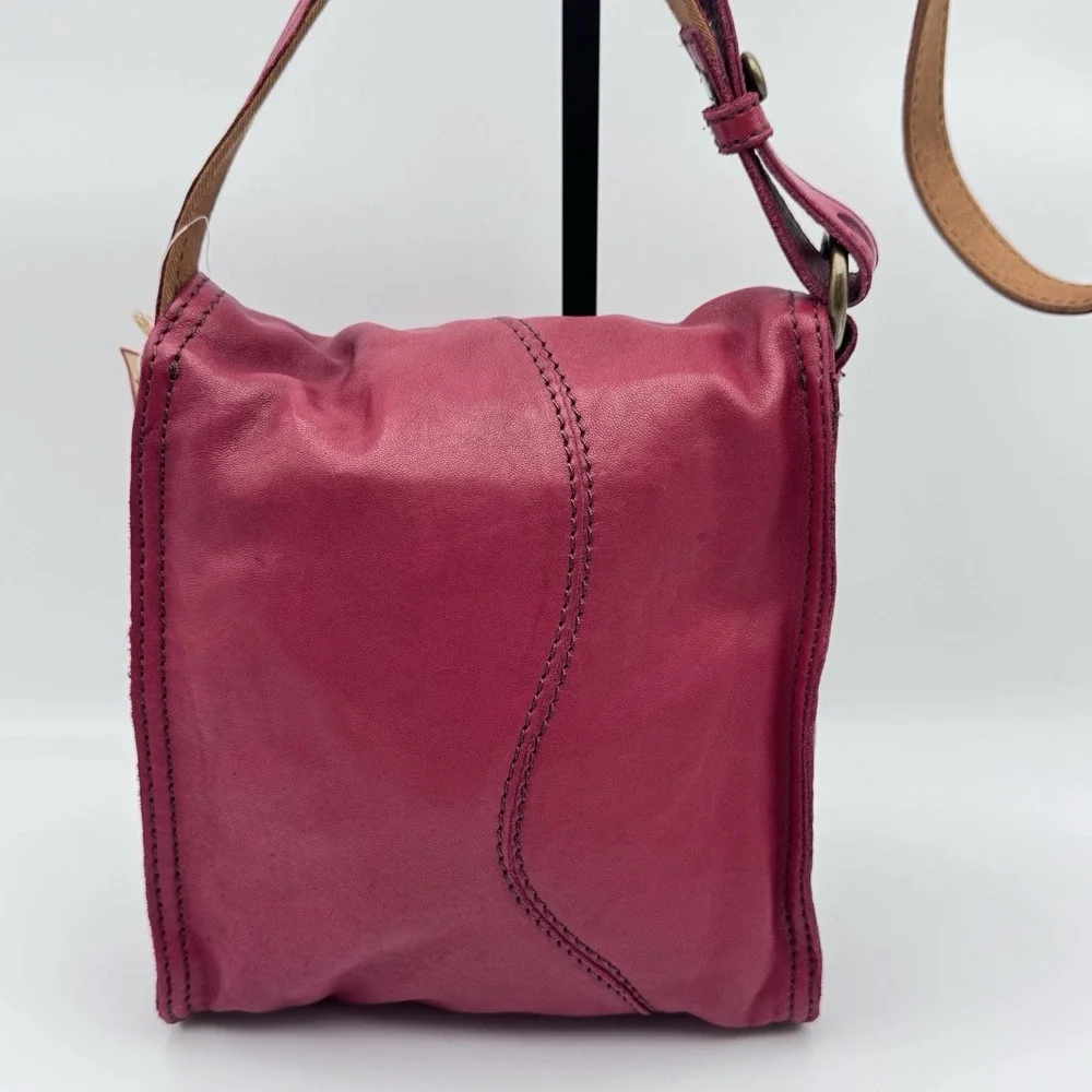 New Lucky Brand Red Boho Bag WhipStitch Lamb Leather Hobo Flap Y2K VTG Crossbody